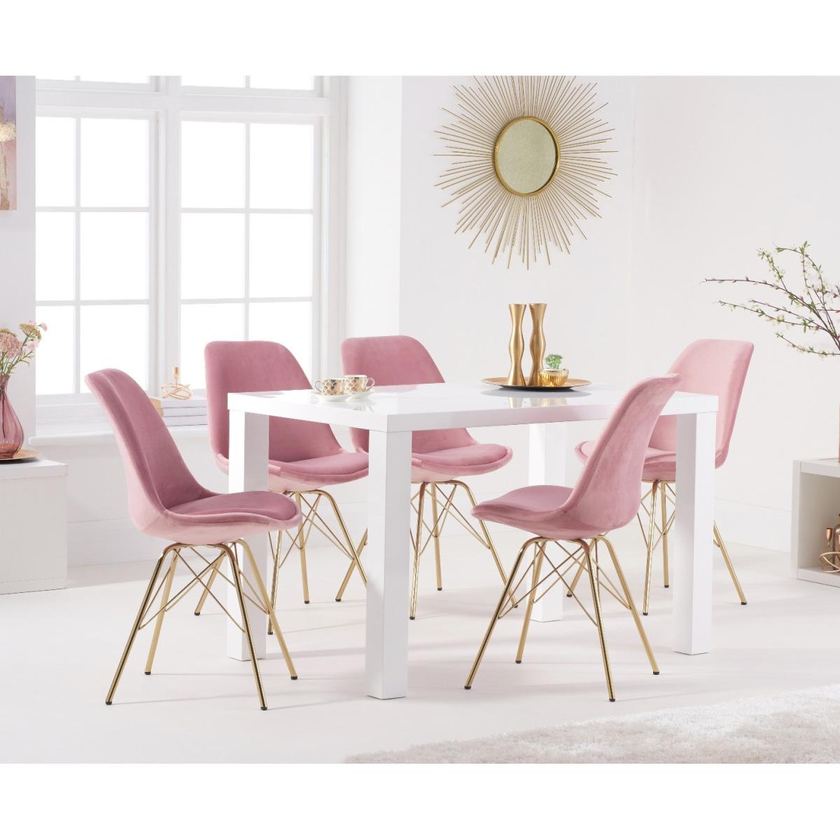 Atlanta 120cm White High Gloss Table with Celine Gold Legs Velvet Chairs - Grey, 4 Chairs – image 2