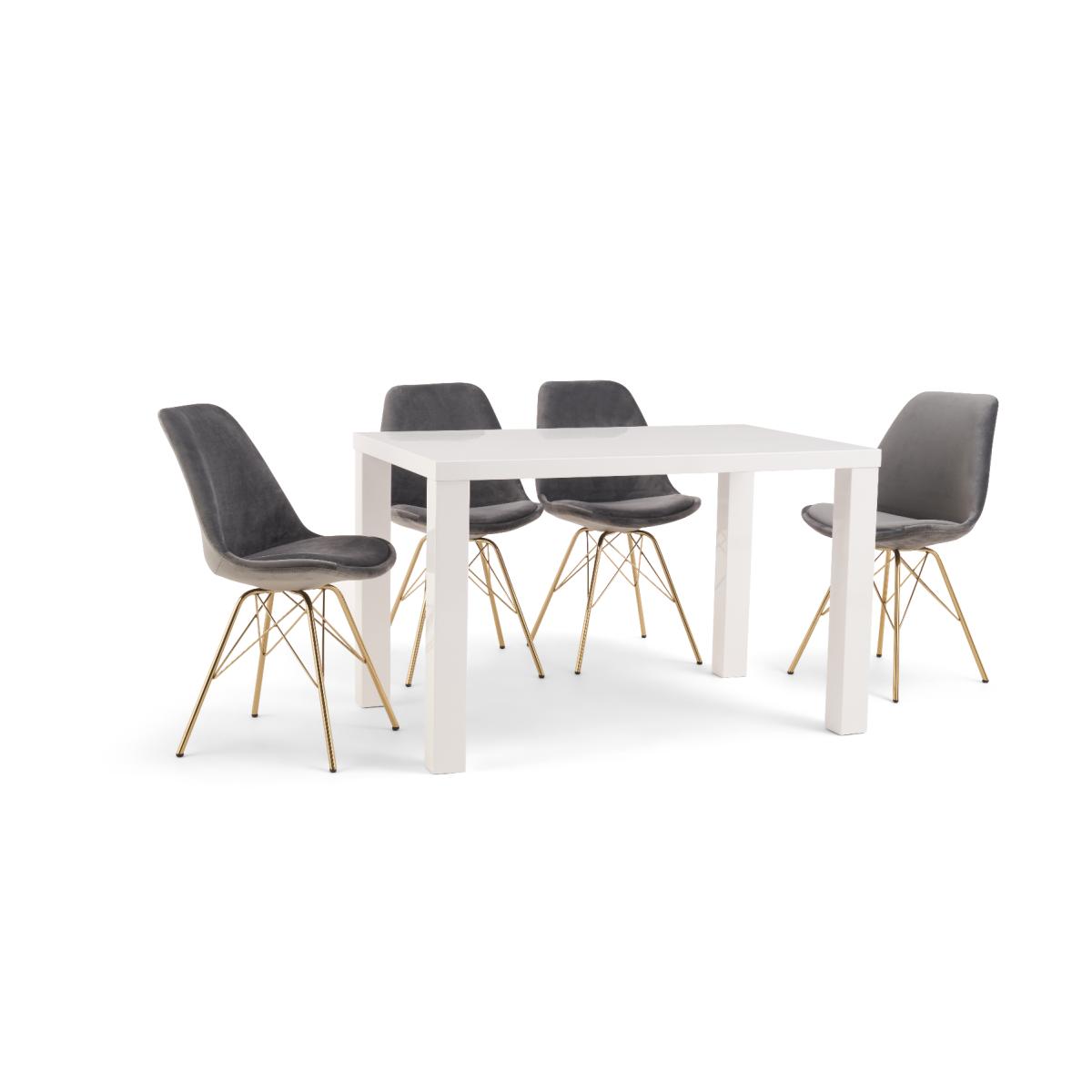 Atlanta 120cm White High Gloss Table with Celine Gold Legs Velvet Chairs - Grey, 4 Chairs – image 11