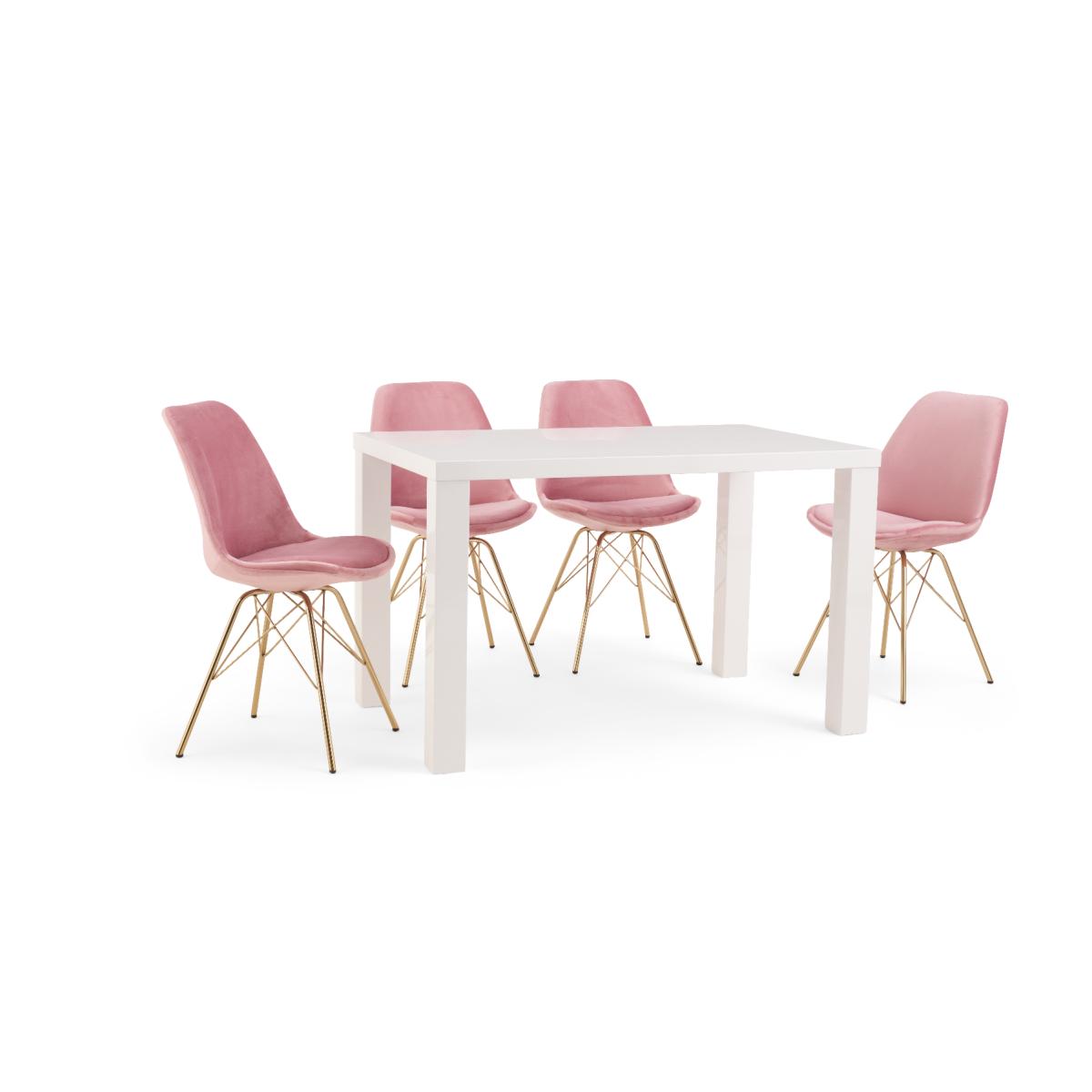Atlanta 120cm White High Gloss Table with Celine Gold Legs Velvet Chairs - Grey, 4 Chairs – image 12