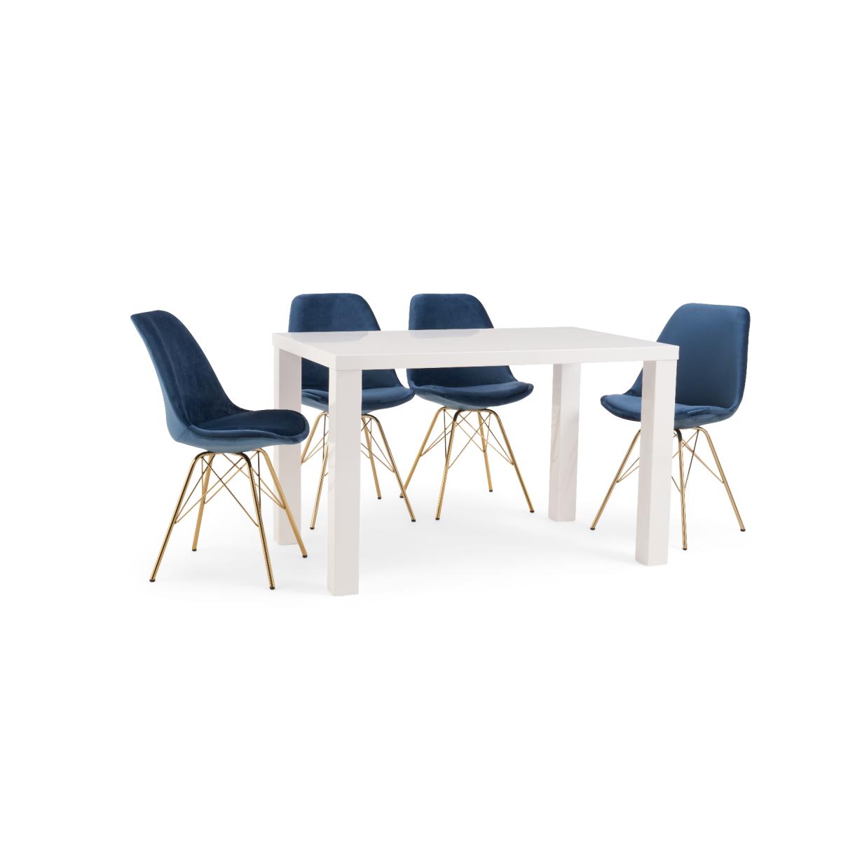 Atlanta 120cm White High Gloss Table with Celine Gold Legs Velvet Chairs - Grey, 4 Chairs – image 13