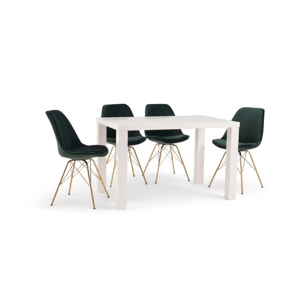 Atlanta 120cm White High Gloss Table with Celine Gold Legs Velvet Chairs - Grey, 4 Chairs – image 14