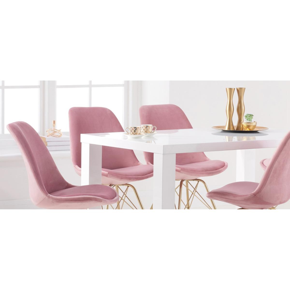 Atlanta 120cm White High Gloss Table with Celine Gold Legs Velvet Chairs - Grey, 4 Chairs – image 15