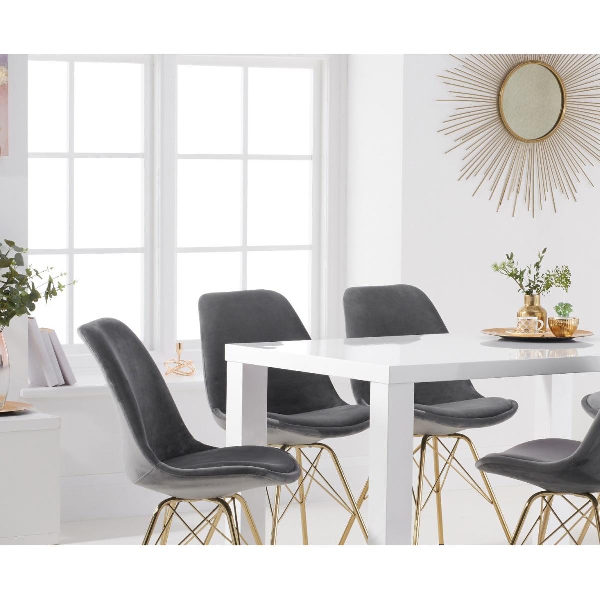 Atlanta 120cm White High Gloss Table with Celine Gold Legs Velvet Chairs - Grey, 4 Chairs – image 3