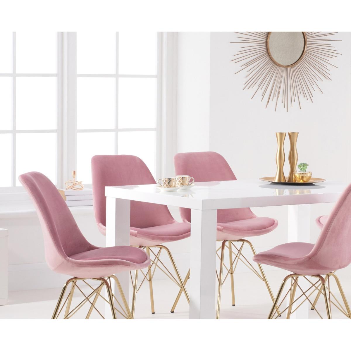 Atlanta 120cm White High Gloss Table with Celine Gold Legs Velvet Chairs - Grey, 4 Chairs – image 4