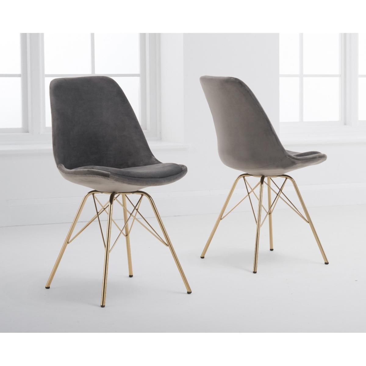 Atlanta 120cm White High Gloss Table with Celine Gold Legs Velvet Chairs - Grey, 4 Chairs – image 7