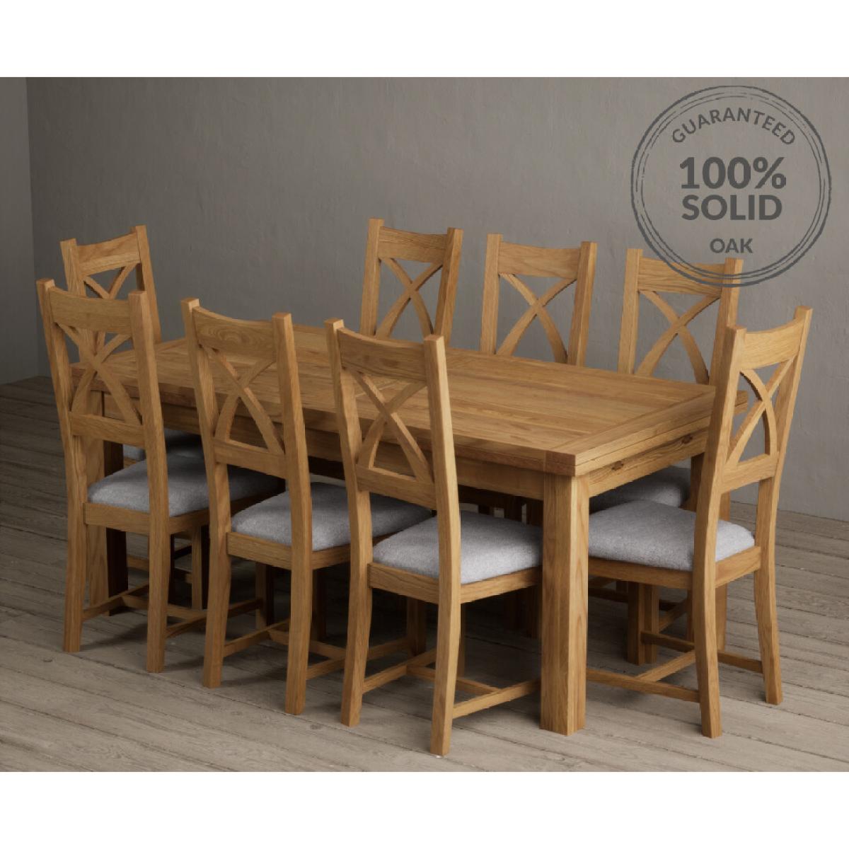 Extending Buxton 180cm Solid Oak Dining Table with 12 Linen Natural Solid Oak Chairs – image 2