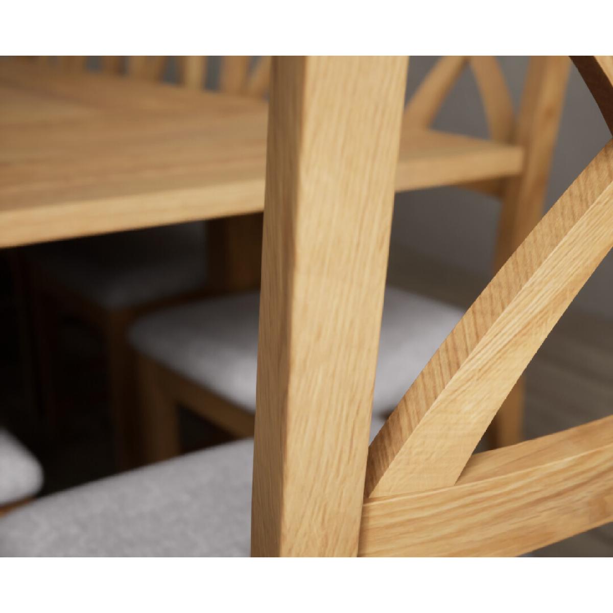 Extending Buxton 180cm Solid Oak Dining Table with 12 Linen Natural Solid Oak Chairs – image 15