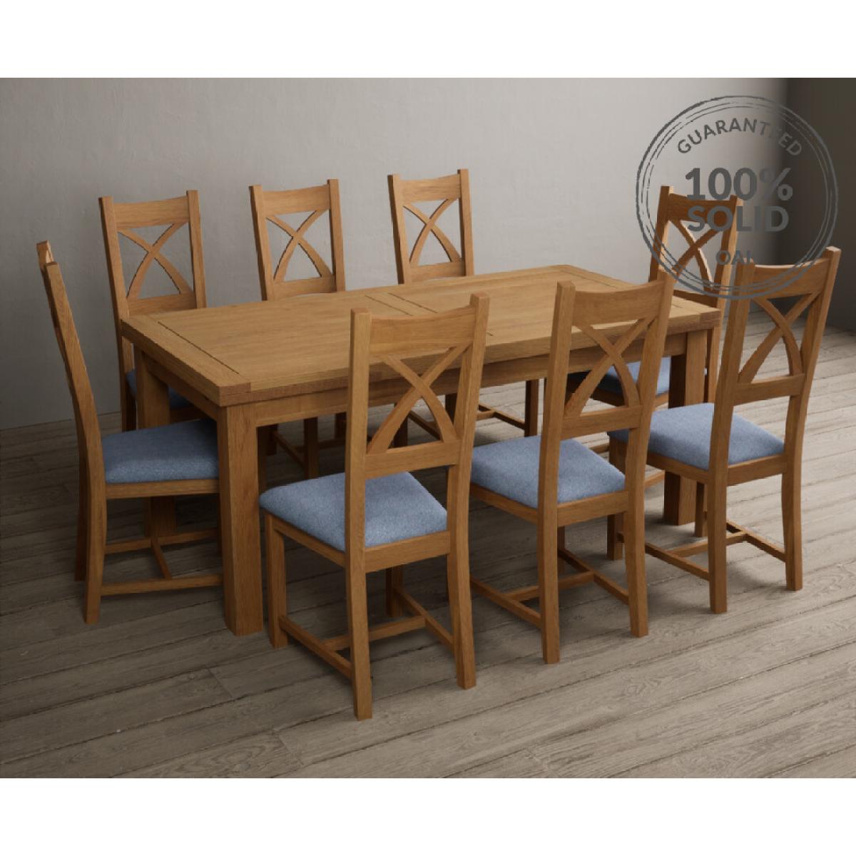 Extending Buxton 180cm Solid Oak Dining Table with 12 Linen Natural Solid Oak Chairs – image 16