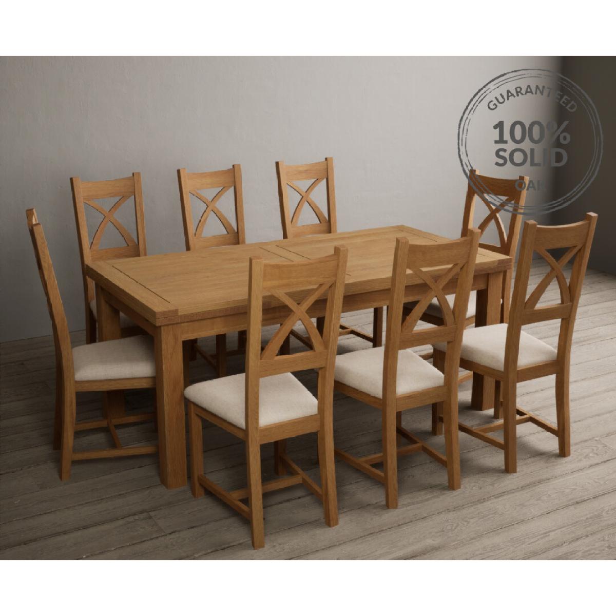 Extending Buxton 180cm Solid Oak Dining Table with 12 Linen Natural Solid Oak Chairs – image 19