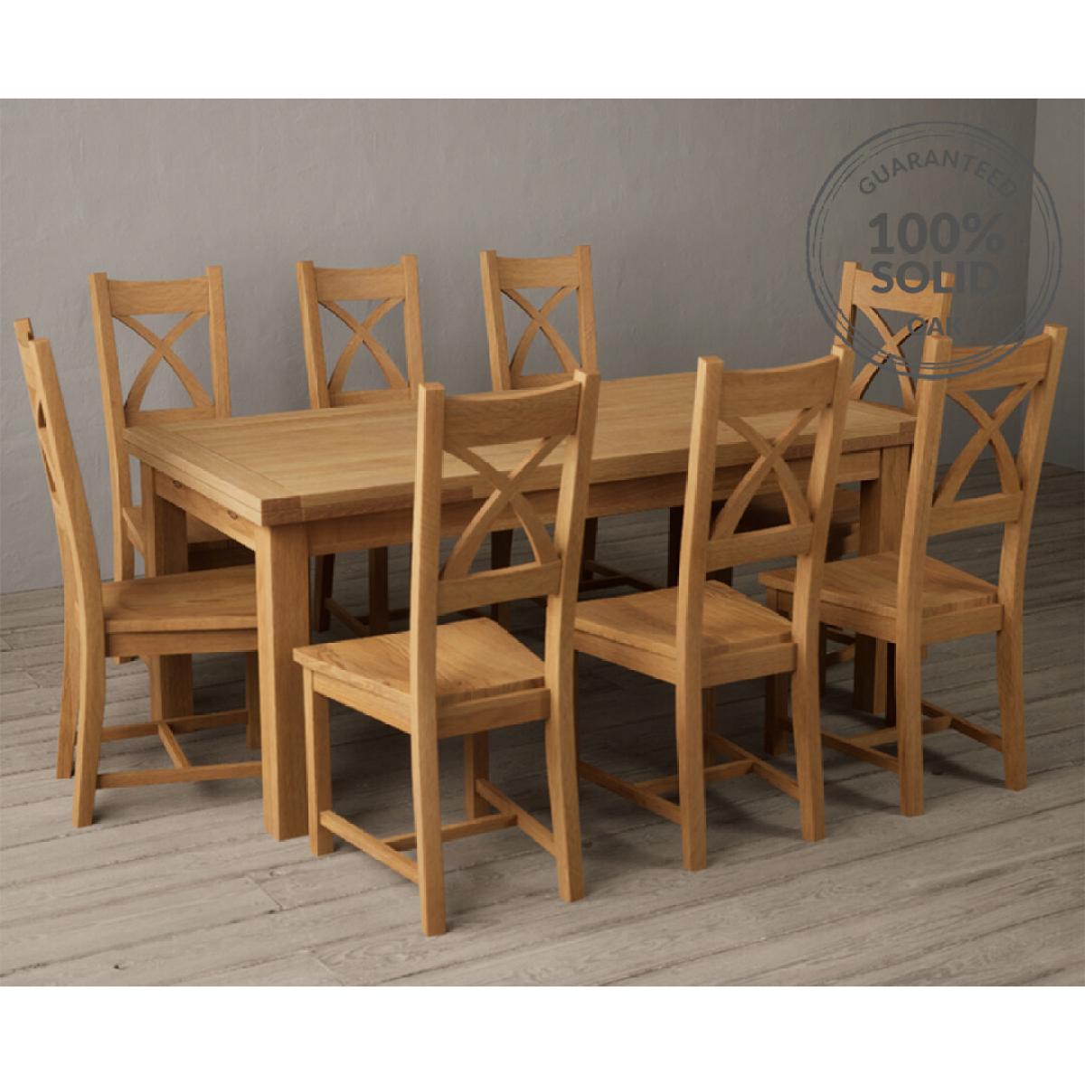 Extending Buxton 180cm Solid Oak Dining Table with 12 Linen Natural Solid Oak Chairs – image 20
