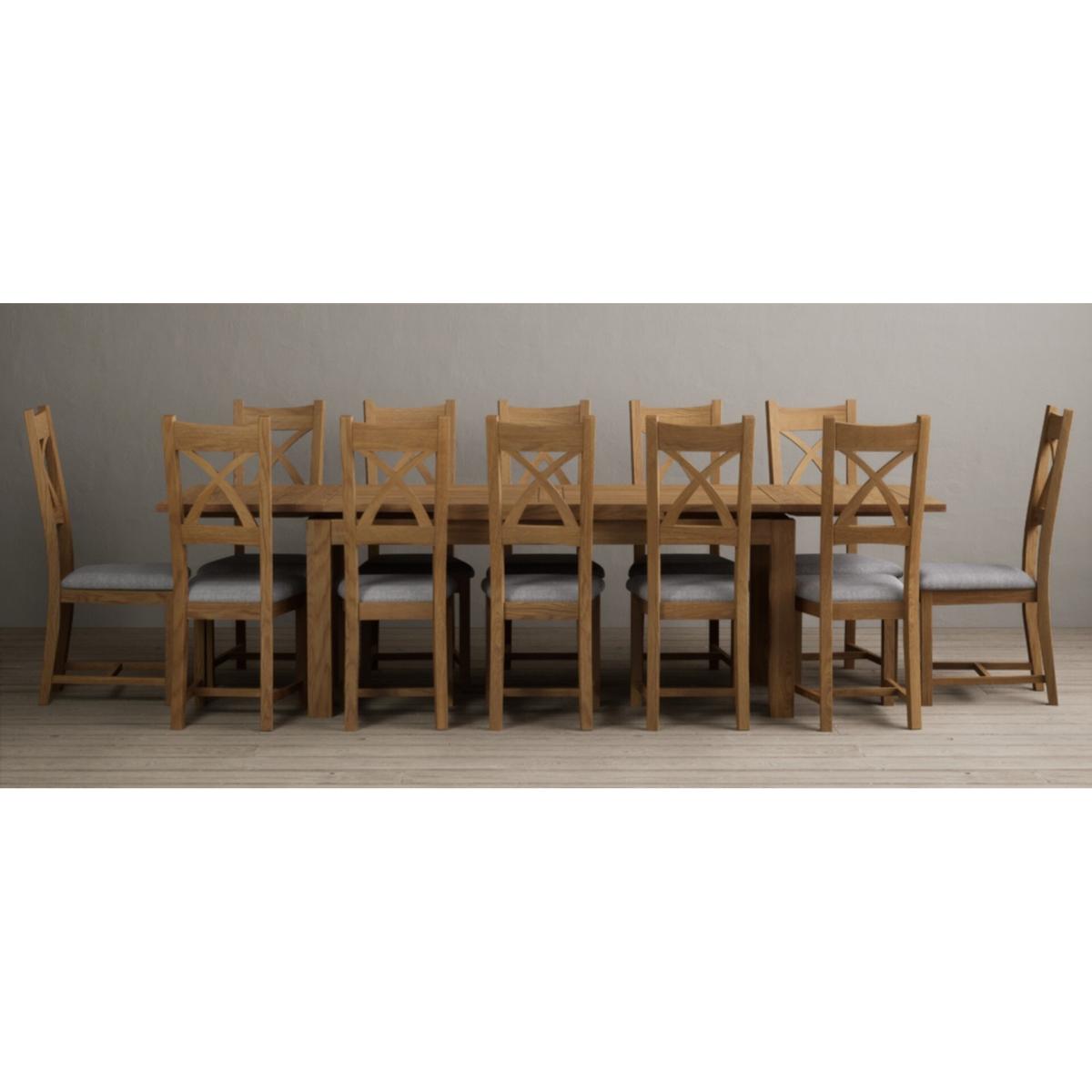 Extending Buxton 180cm Solid Oak Dining Table with 12 Linen Natural Solid Oak Chairs – image 21
