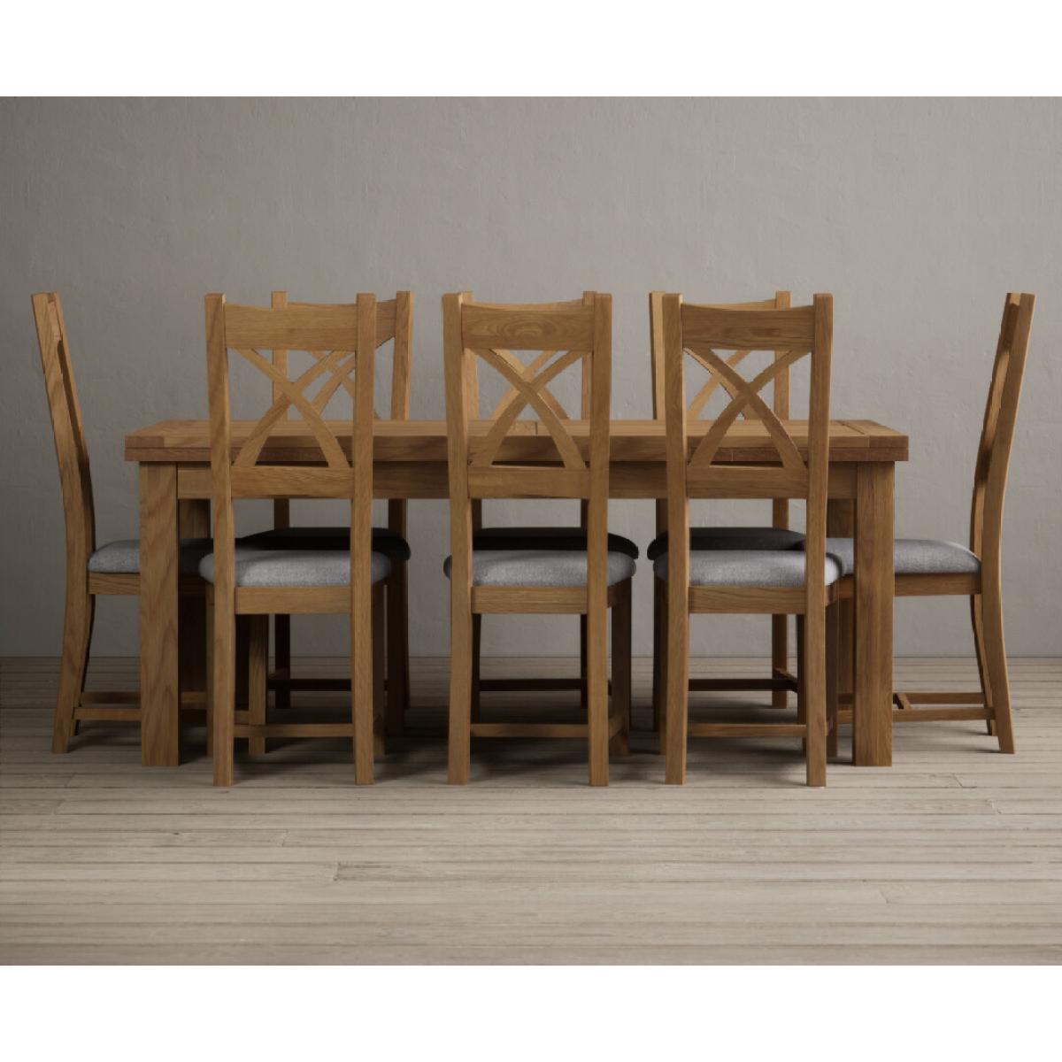 Extending Buxton 180cm Solid Oak Dining Table with 12 Linen Natural Solid Oak Chairs – image 4