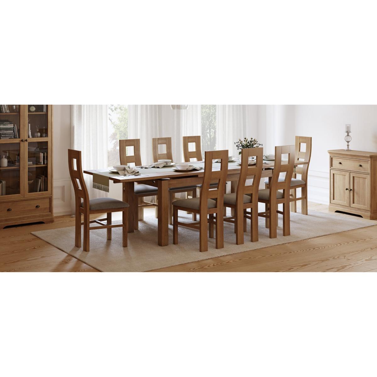 Extending Buxton 180cm Solid Oak Dining Table with 12 Linen Natural Solid Oak Chairs – image 35