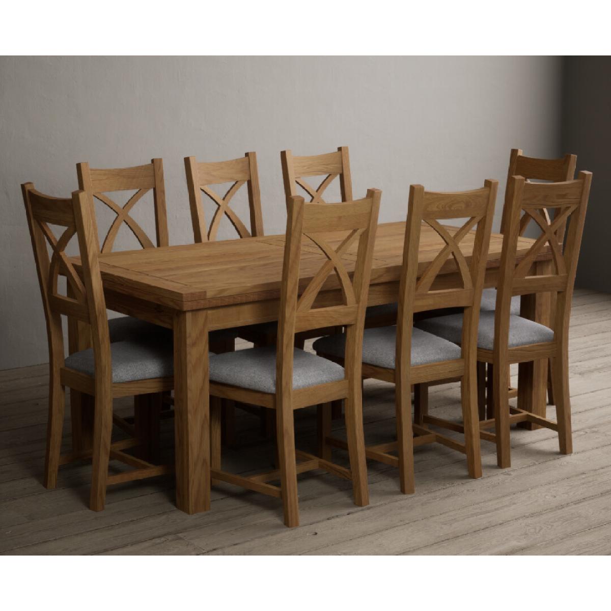 Extending Buxton 180cm Solid Oak Dining Table with 12 Linen Natural Solid Oak Chairs – image 5