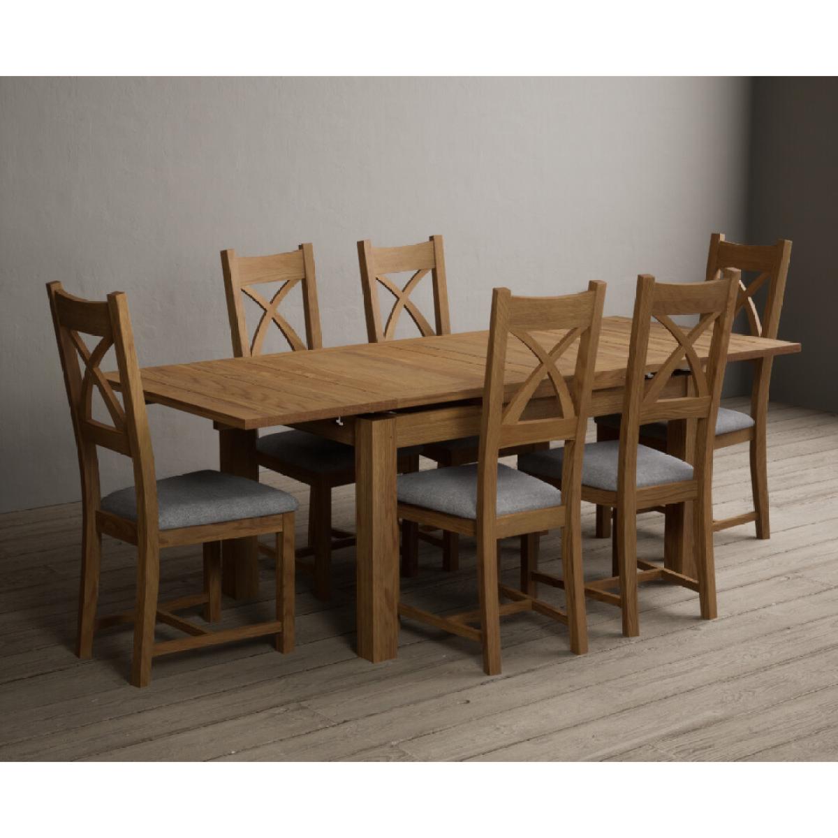 Extending Buxton 180cm Solid Oak Dining Table with 12 Linen Natural Solid Oak Chairs – image 6