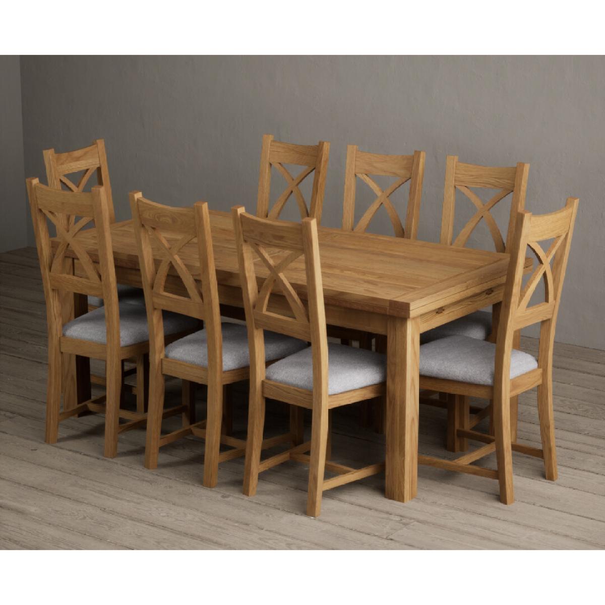 Extending Buxton 180cm Solid Oak Dining Table with 12 Linen Natural Solid Oak Chairs – image 7