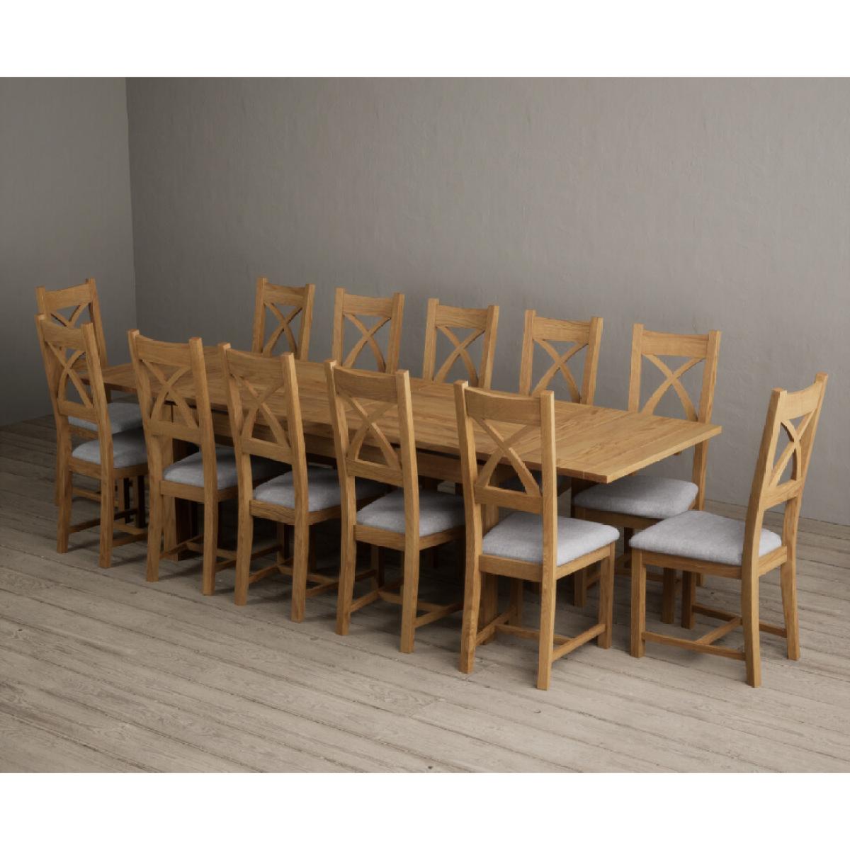 Extending Buxton 180cm Solid Oak Dining Table with 12 Linen Natural Solid Oak Chairs – image 8