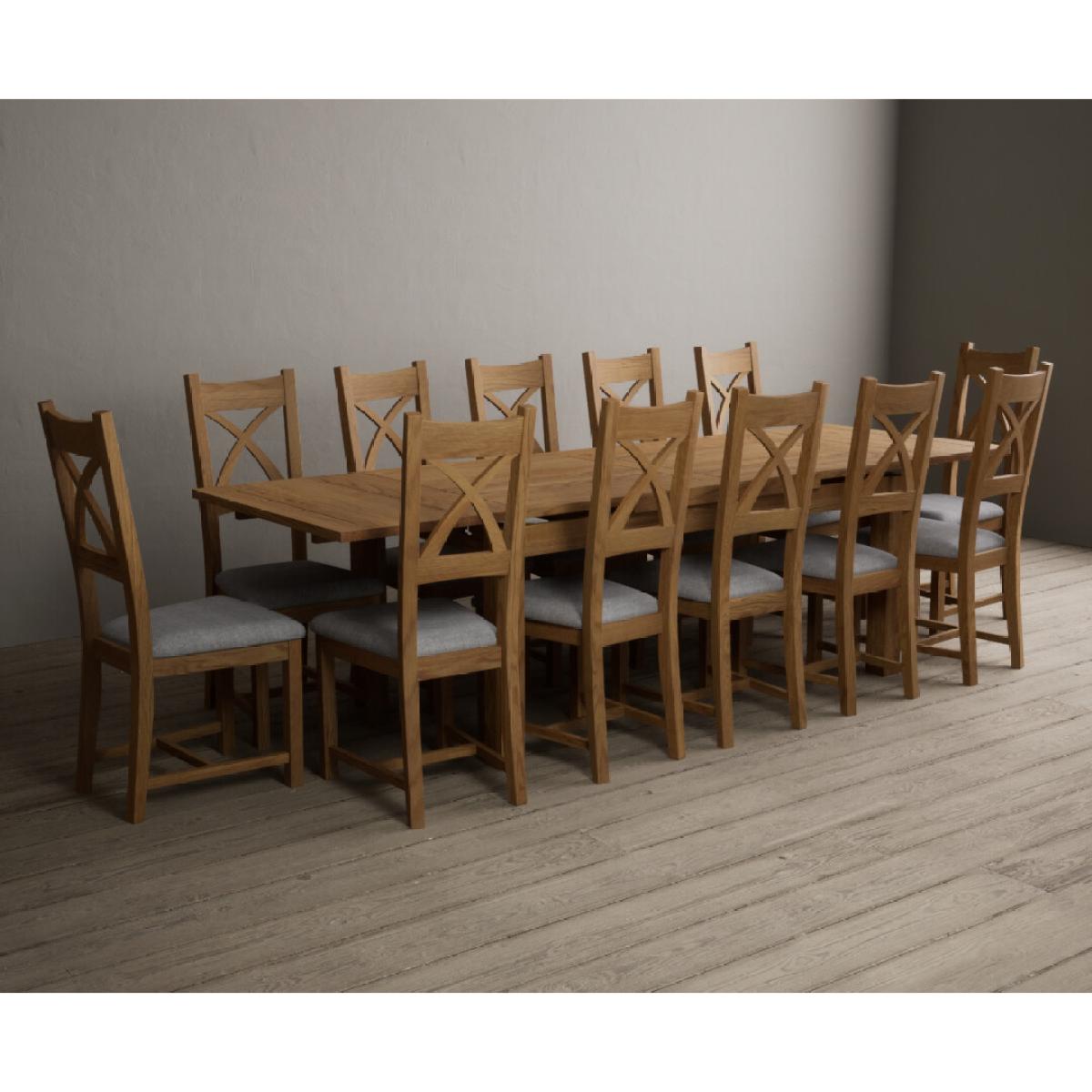 Extending Buxton 180cm Solid Oak Dining Table with 12 Linen Natural Solid Oak Chairs – image 9