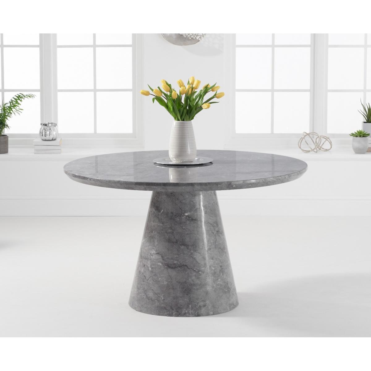 Ravello 130cm Round Grey Marble Dining Table With 6 Ivory White Hampstead Chairs – image 3