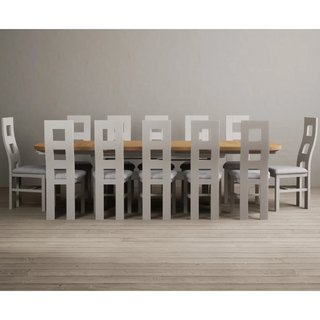 Extending Olympia 180cm Oak and Soft White Painted Dining Table with 6 Linen Painted Chairs – image 2