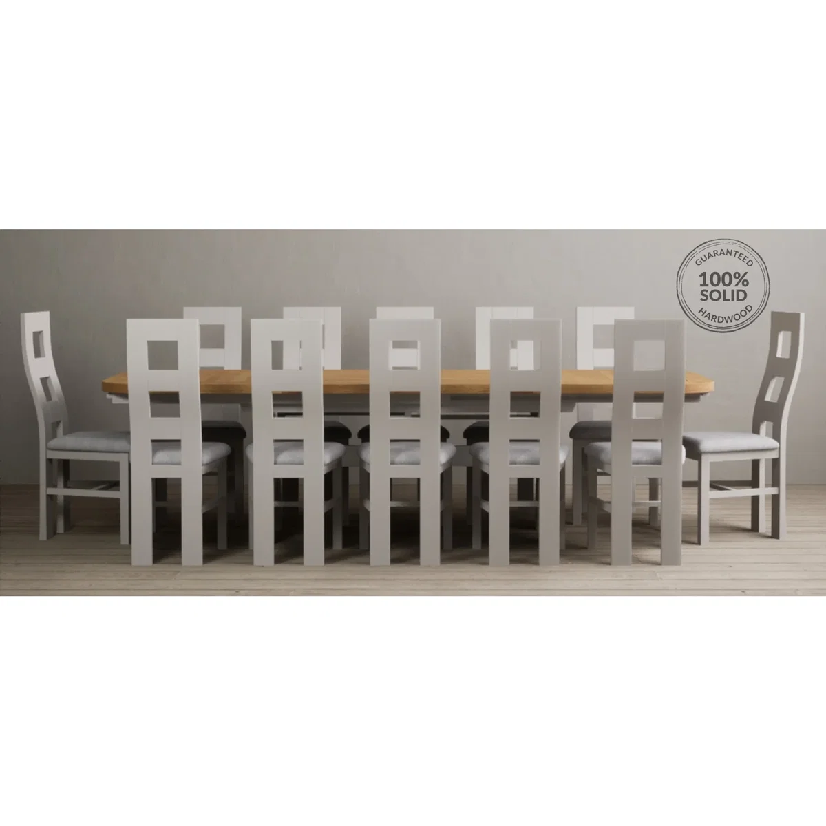Extending Olympia 180cm Oak and Soft White Painted Dining Table with 6 Linen Painted Chairs – image 12
