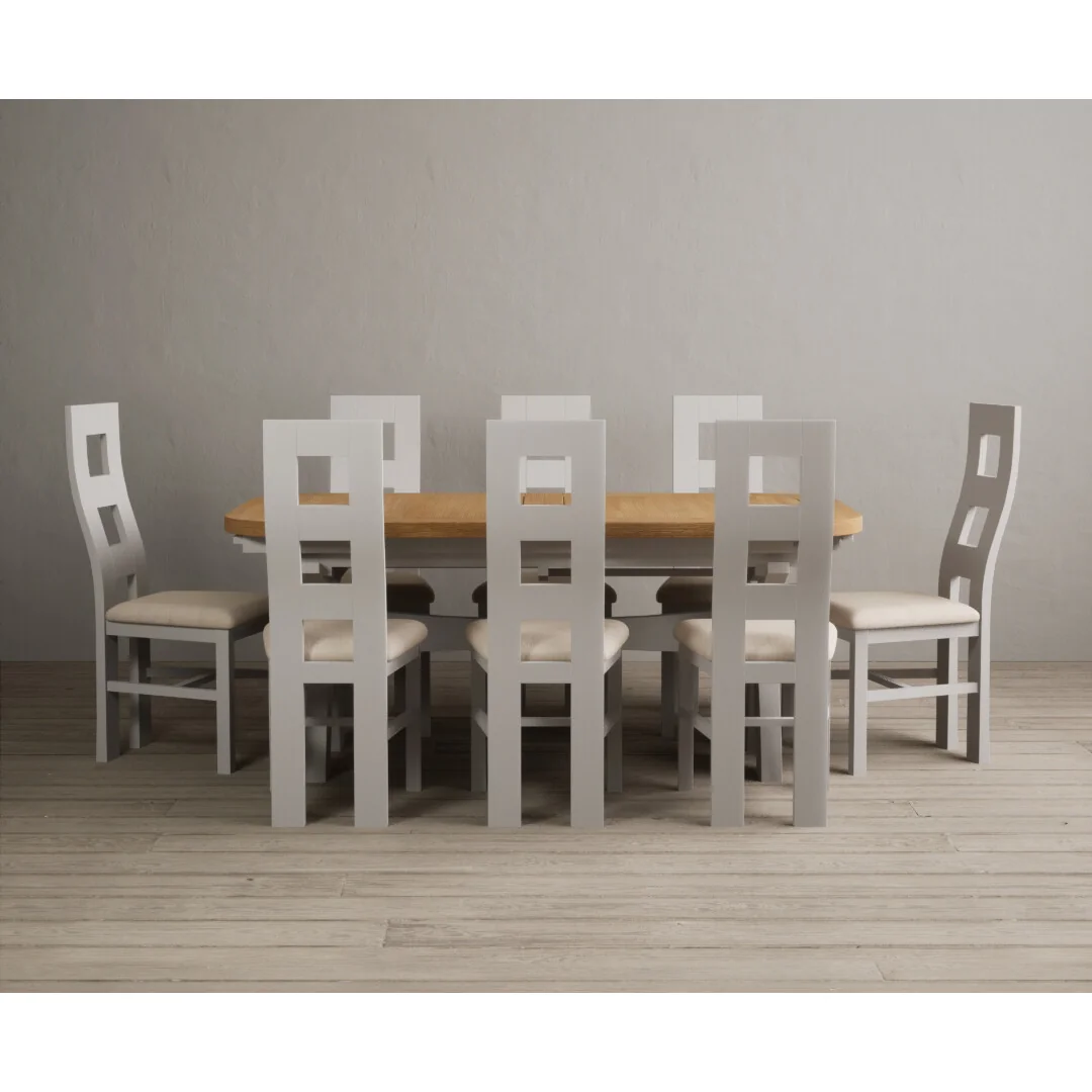 Extending Olympia 180cm Oak and Soft White Painted Dining Table with 6 Linen Painted Chairs – image 3