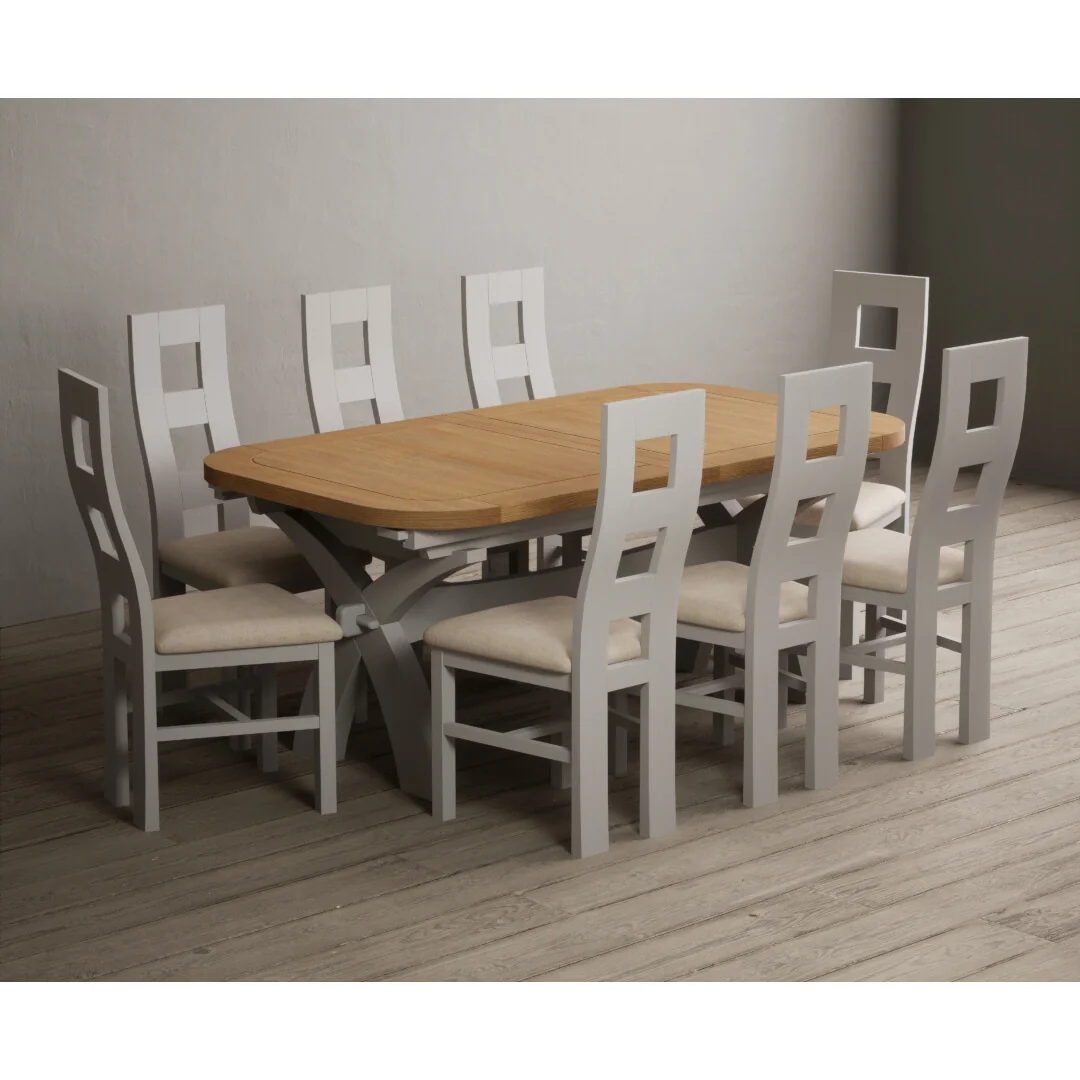Extending Olympia 180cm Oak and Soft White Painted Dining Table with 6 Linen Painted Chairs – image 4
