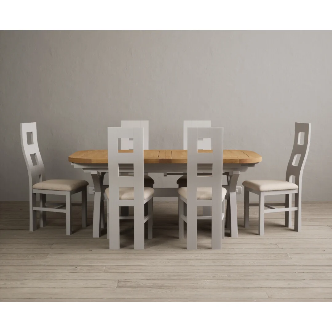 Extending Olympia 180cm Oak and Soft White Painted Dining Table with 6 Linen Painted Chairs – image 5