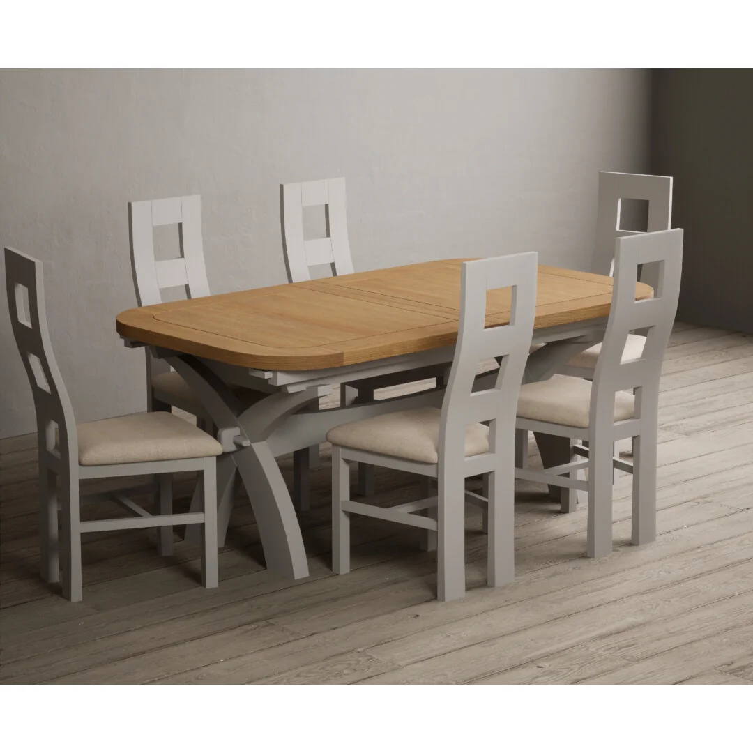 Extending Olympia 180cm Oak and Soft White Painted Dining Table with 6 Linen Painted Chairs – image 6