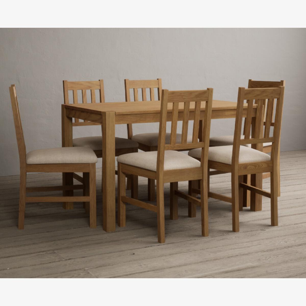York 120cm Solid Oak Dining Table With 4 Linen York Chairs – image 1