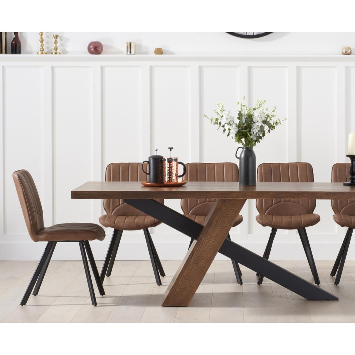 Montana 225cm Black Leg Industrial Dining Table With 8 Brown Hendrick Faux Leather Dining Chairs – image 2