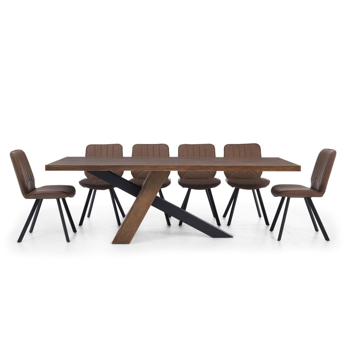Montana 225cm Black Leg Industrial Dining Table With 8 Brown Hendrick Faux Leather Dining Chairs – image 8