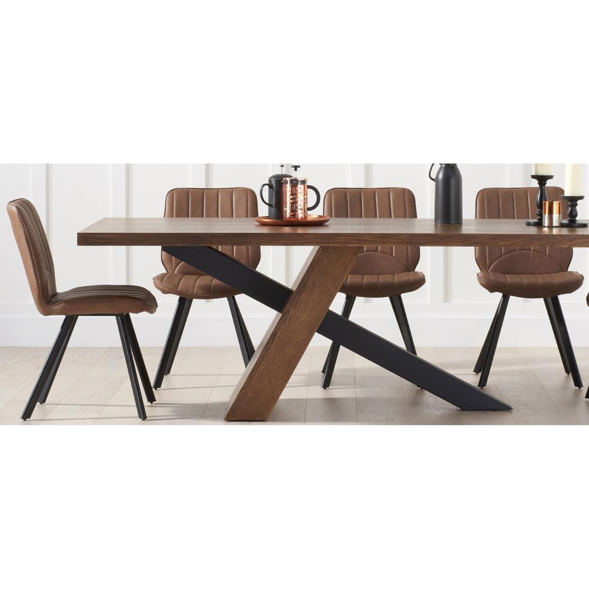 Montana 225cm Black Leg Industrial Dining Table With 8 Brown Hendrick Faux Leather Dining Chairs – image 9