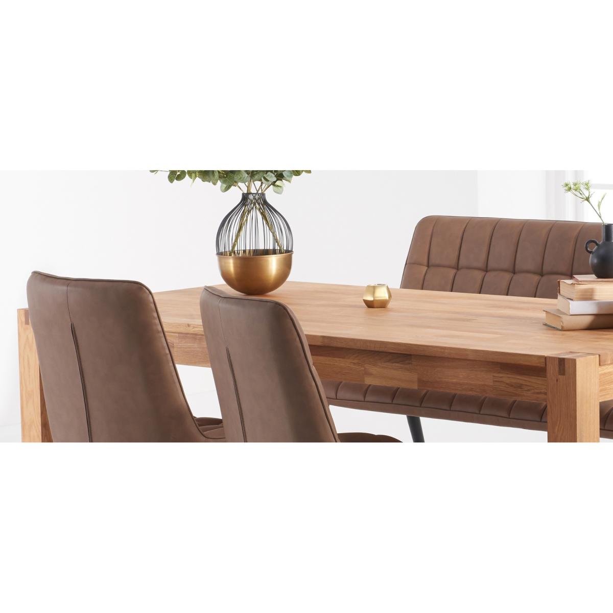 Thetford 180cm Oak Dining Table with 2 Brown Larson Chairs with 2 Brown Benches – image 8