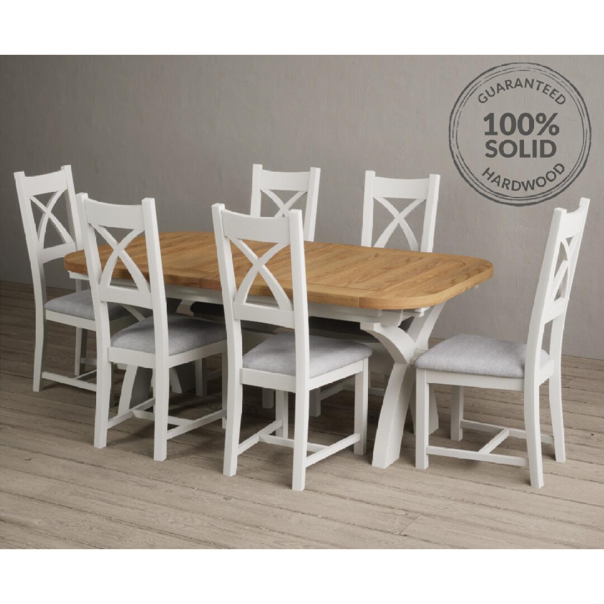 Atlas 180cm Oak and Chalk White Extending Dining Table With 12 Charcoal Grey X Back Chairs – image 2