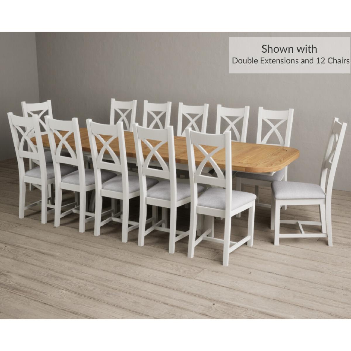 Atlas 180cm Oak and Chalk White Extending Dining Table With 12 Charcoal Grey X Back Chairs – image 13