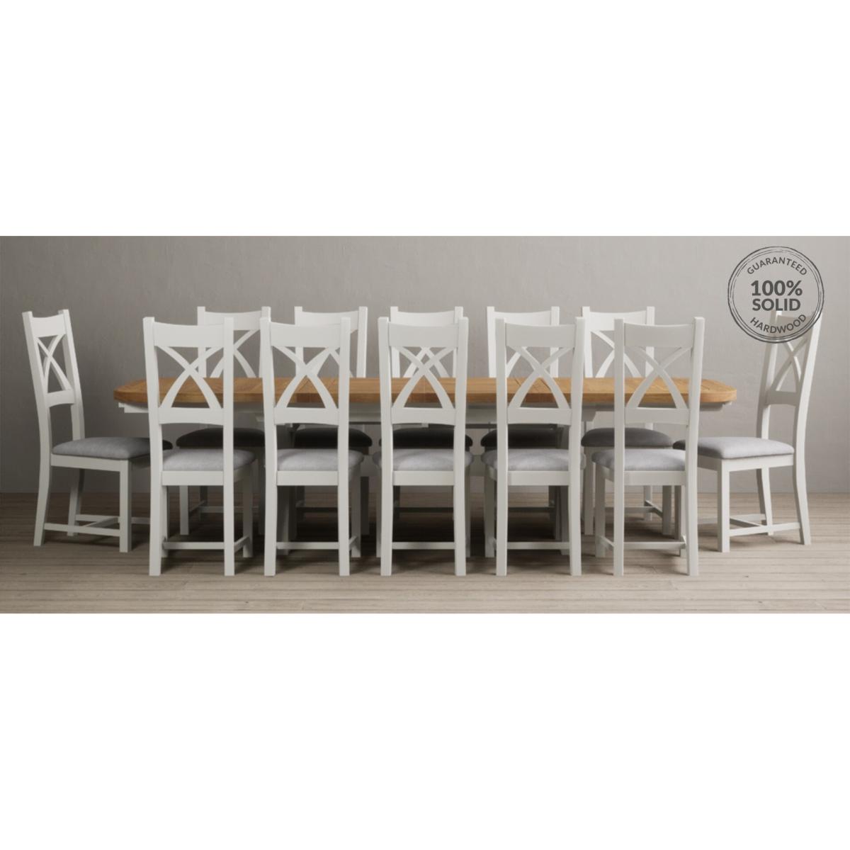 Atlas 180cm Oak and Chalk White Extending Dining Table With 12 Charcoal Grey X Back Chairs – image 18