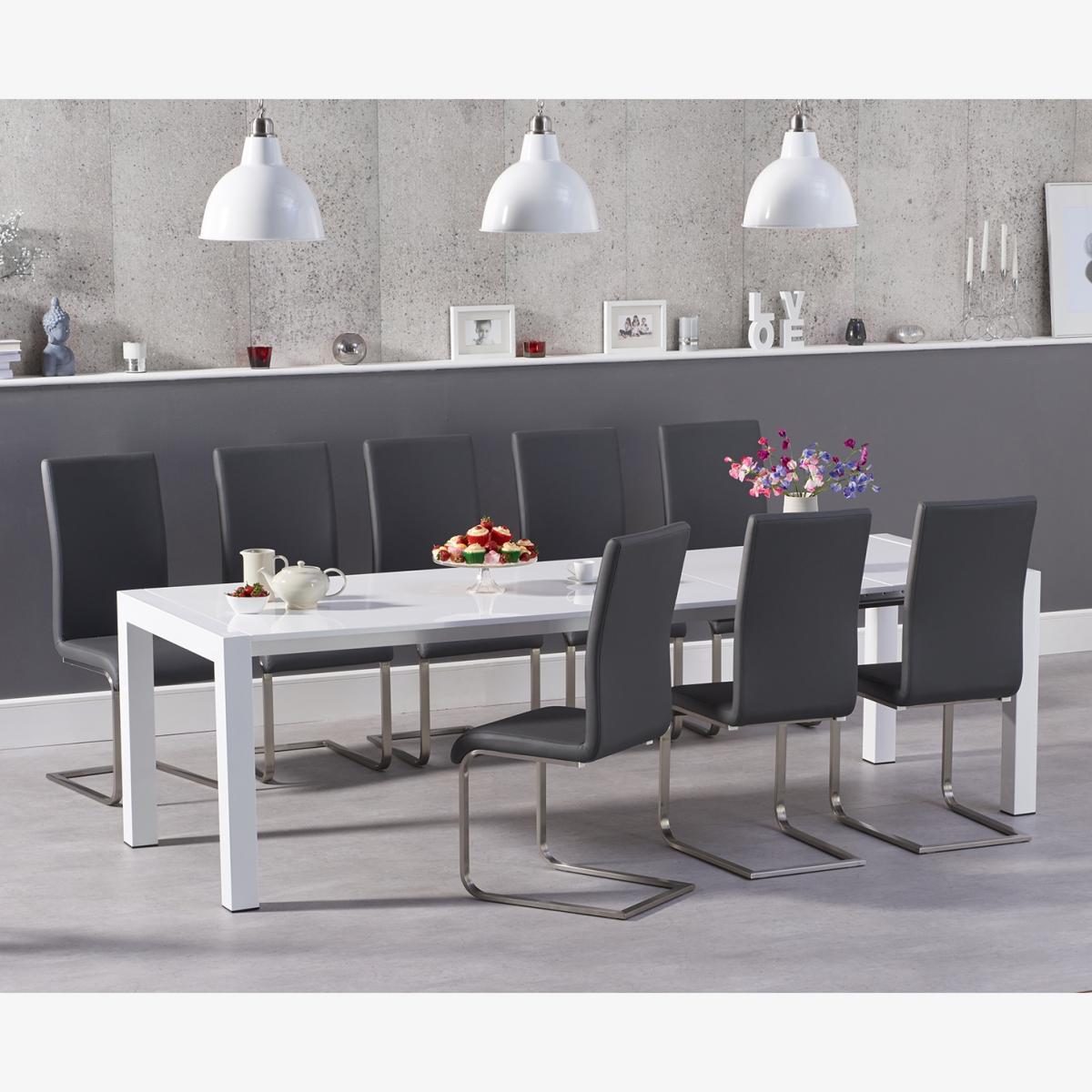 Joseph Extending White High Gloss Dining Table With 8 White Malaga Chairs