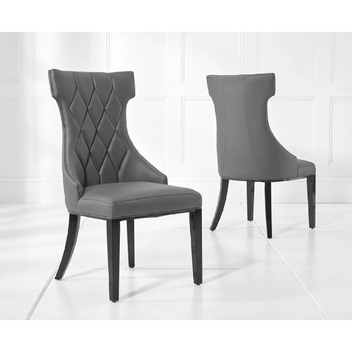Carvelle 160cm Black Pedestal Marble Dining Table with 6 Grey Sophia Chairs – image 3