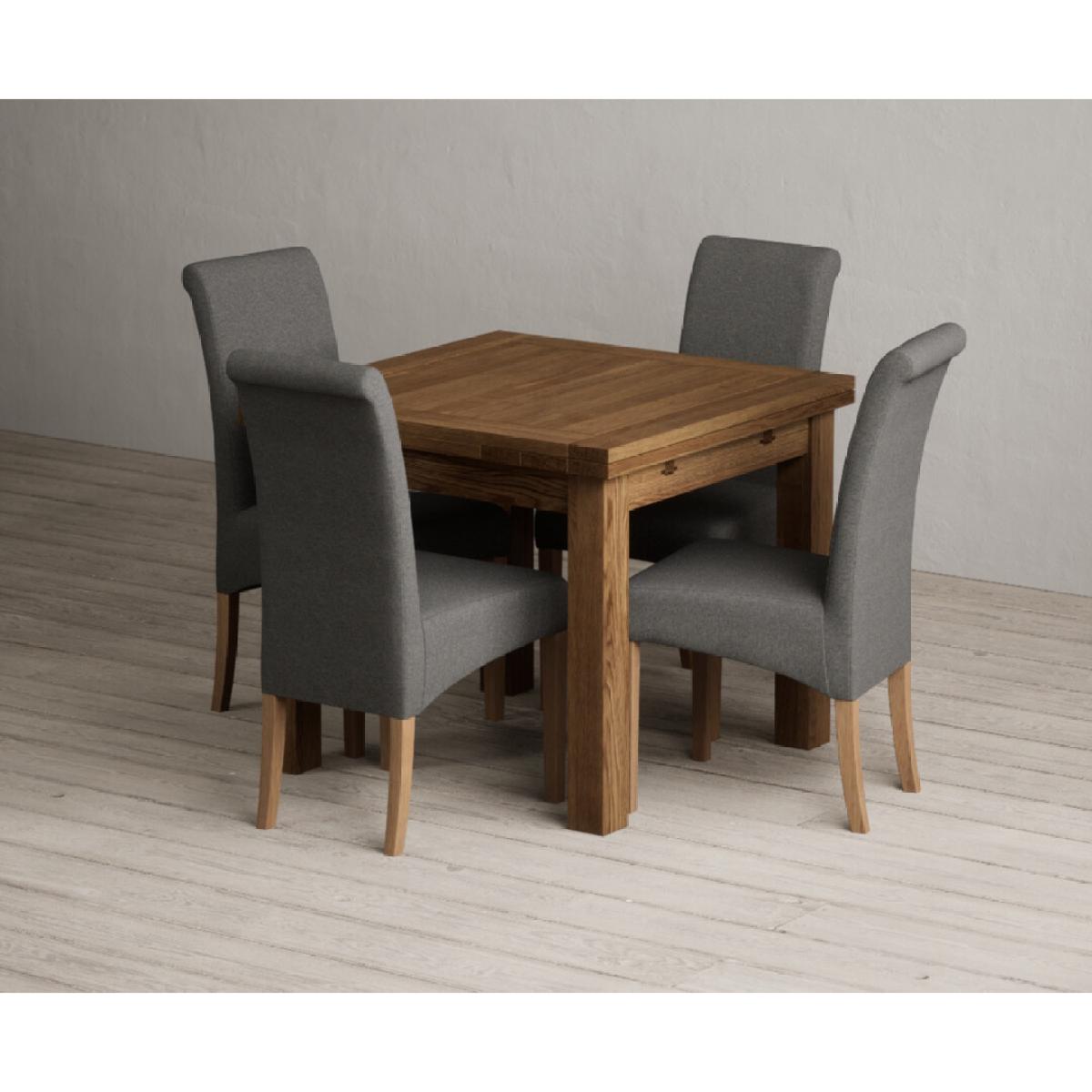 Extending Buxton 90cm Rustic Solid Oak Dining Table with 4 Natural Scroll Back Chairs – image 13