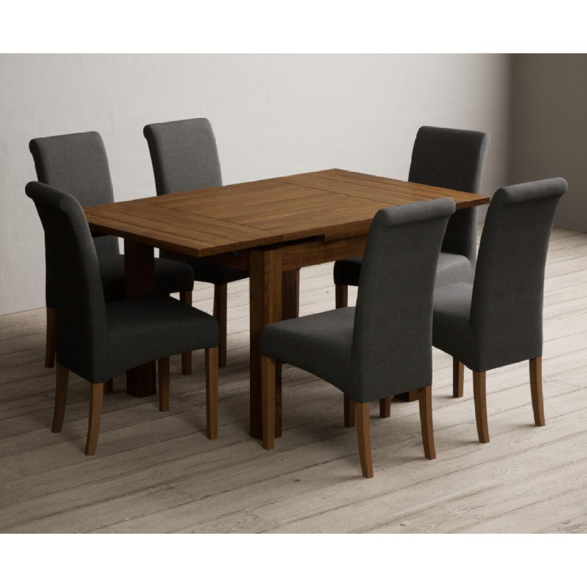 Extending Buxton 90cm Rustic Solid Oak Dining Table with 4 Natural Scroll Back Chairs – image 21