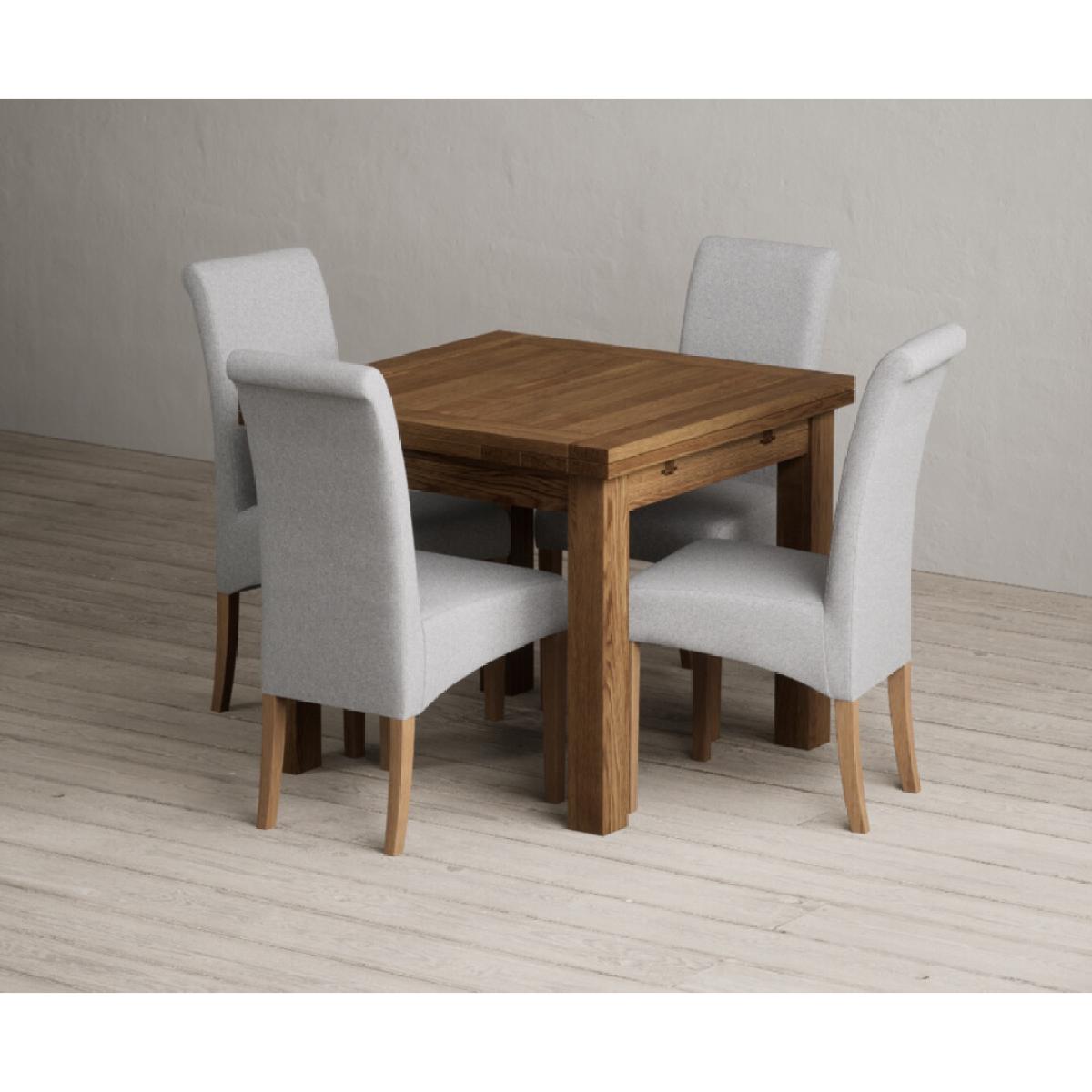 Extending Buxton 90cm Rustic Solid Oak Dining Table with 4 Natural Scroll Back Chairs – image 24
