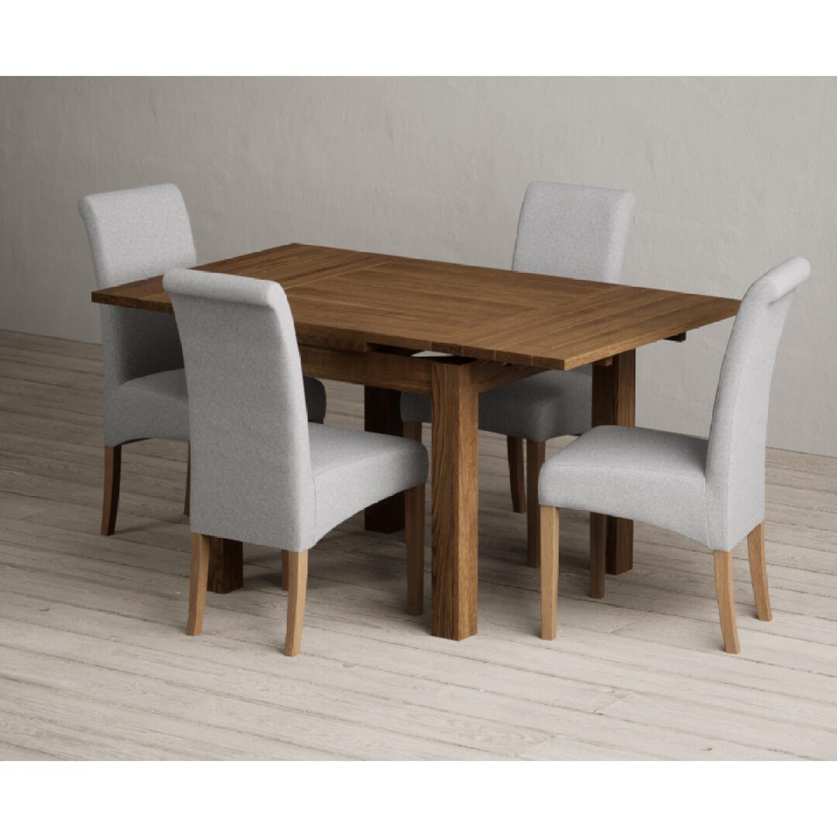Extending Buxton 90cm Rustic Solid Oak Dining Table with 4 Natural Scroll Back Chairs – image 27