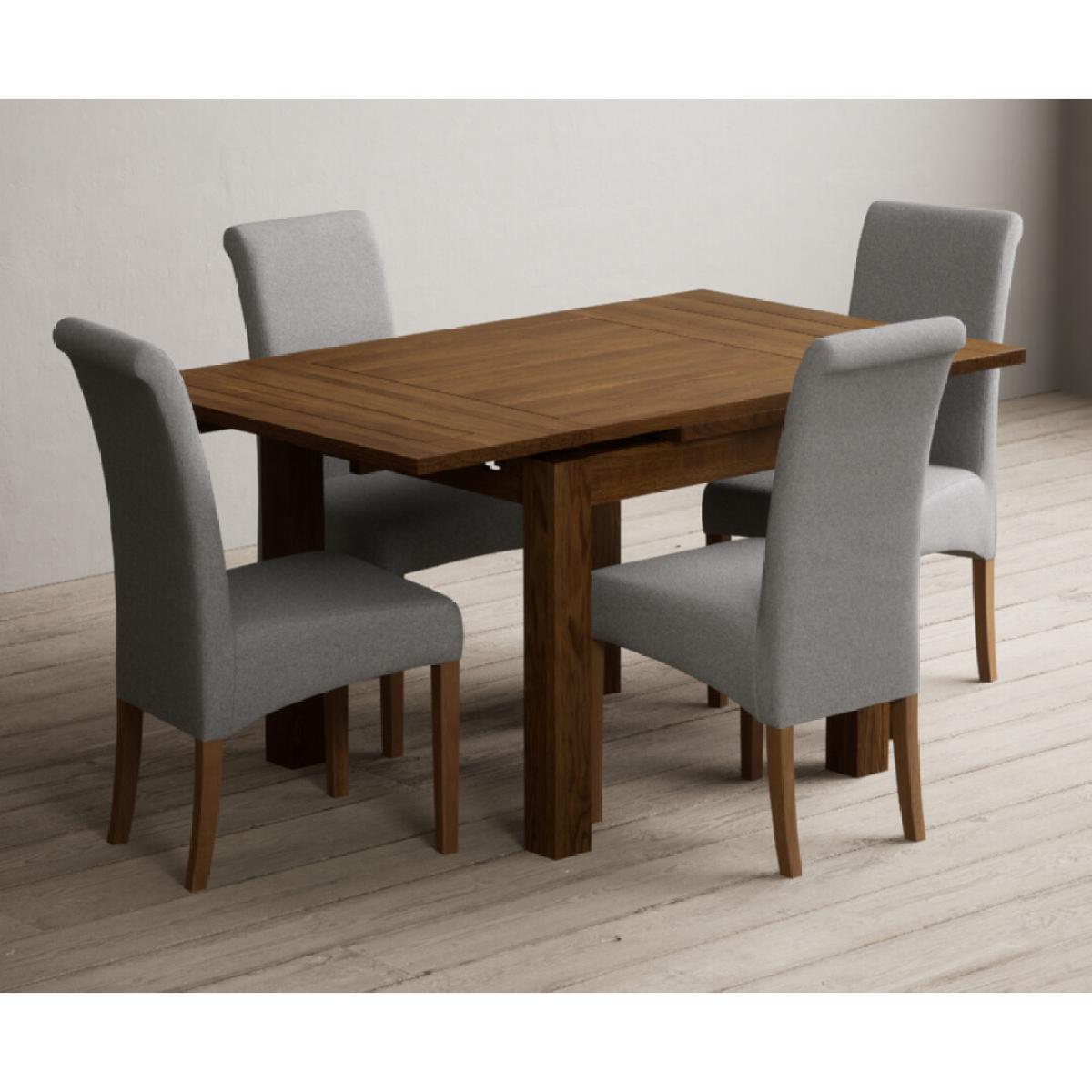 Extending Buxton 90cm Rustic Solid Oak Dining Table with 4 Natural Scroll Back Chairs – image 29