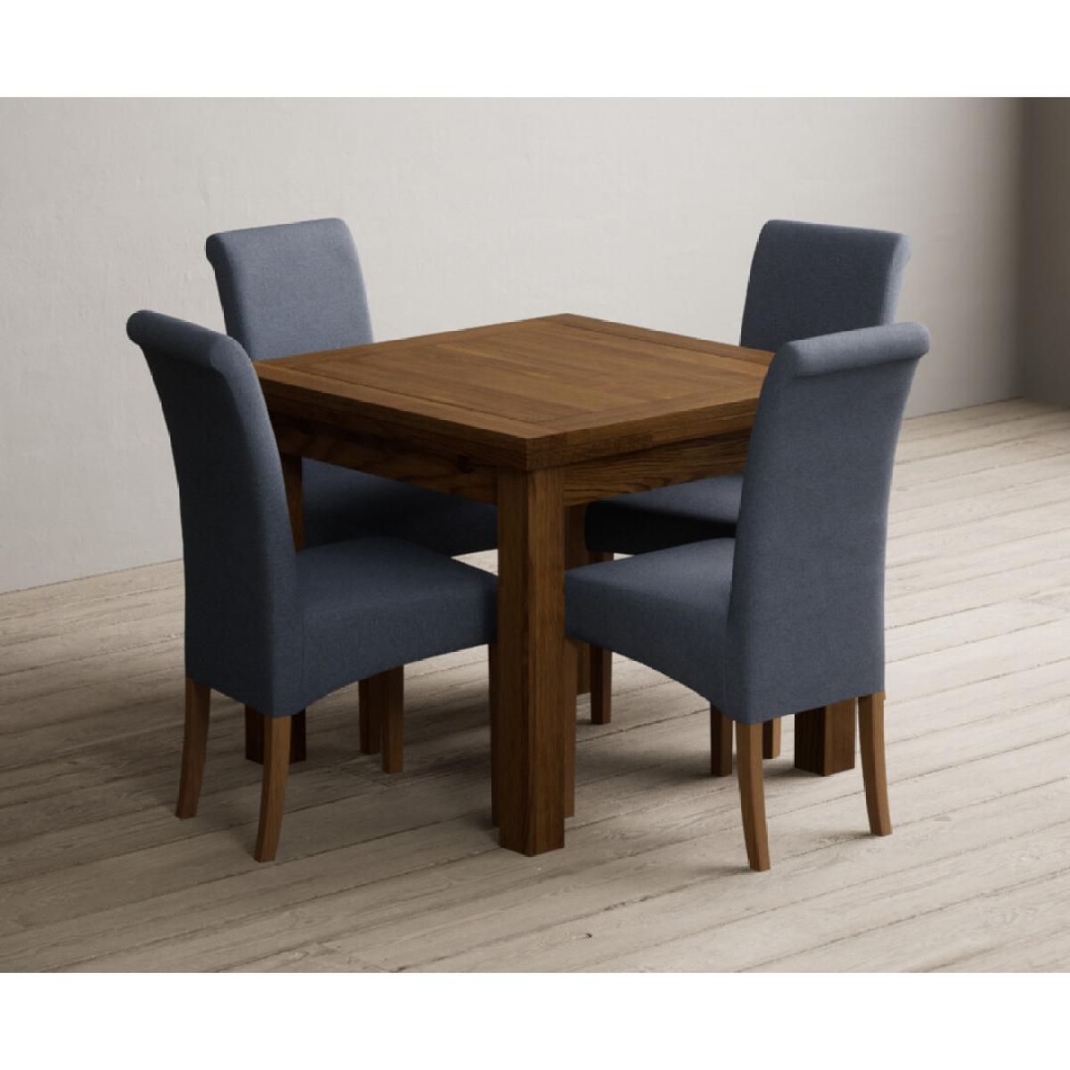 Extending Buxton 90cm Rustic Solid Oak Dining Table with 4 Natural Scroll Back Chairs – image 4
