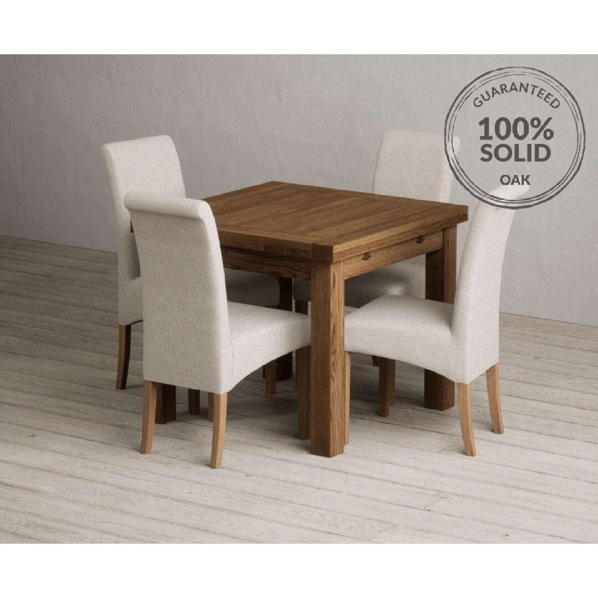 Extending Buxton 90cm Rustic Solid Oak Dining Table with 4 Natural Scroll Back Chairs – image 34