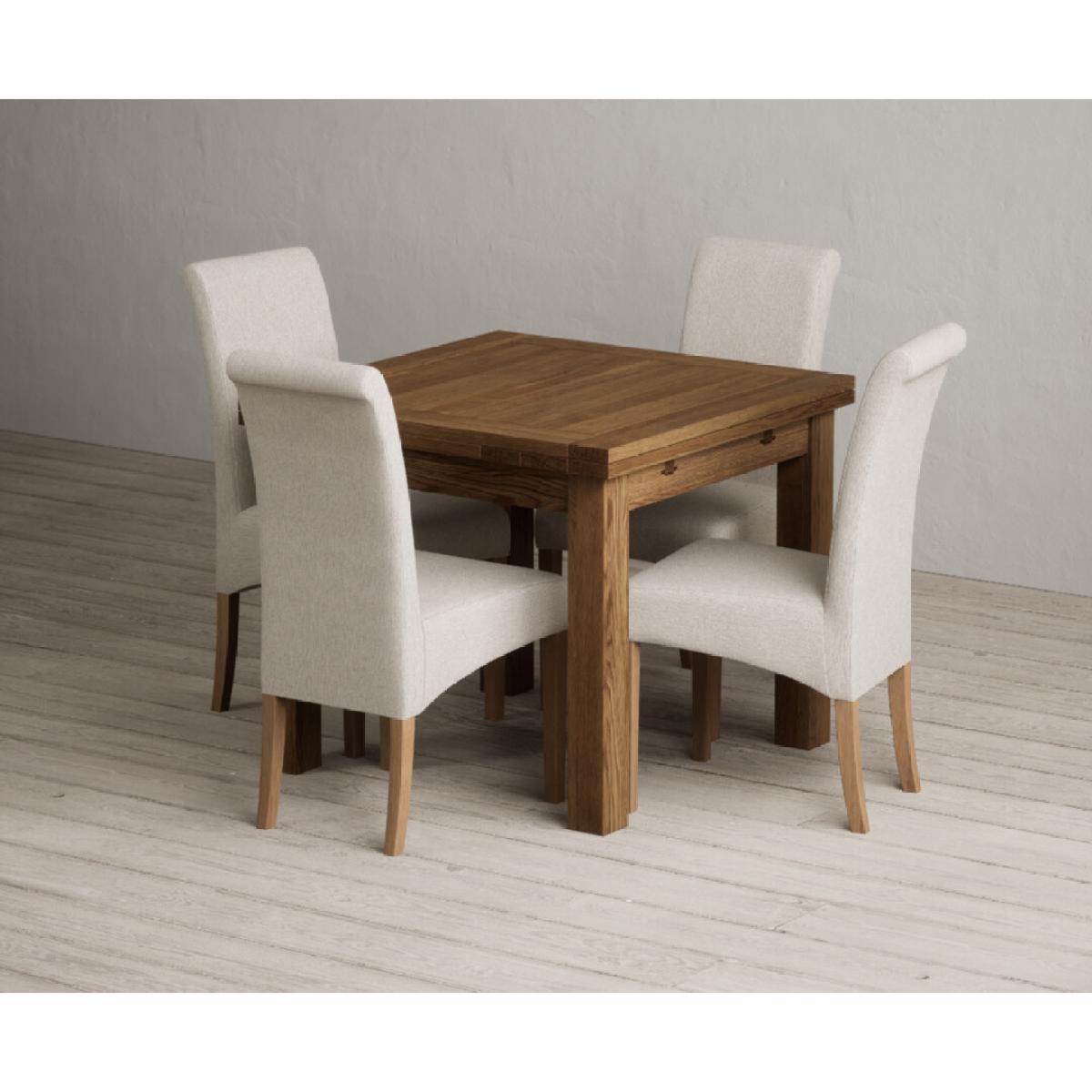 Extending Buxton 90cm Rustic Solid Oak Dining Table with 4 Natural Scroll Back Chairs – image 35