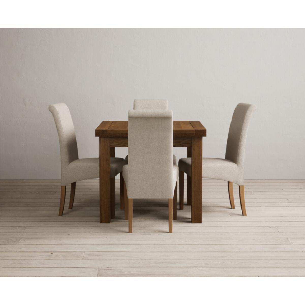 Extending Buxton 90cm Rustic Solid Oak Dining Table with 4 Natural Scroll Back Chairs – image 36