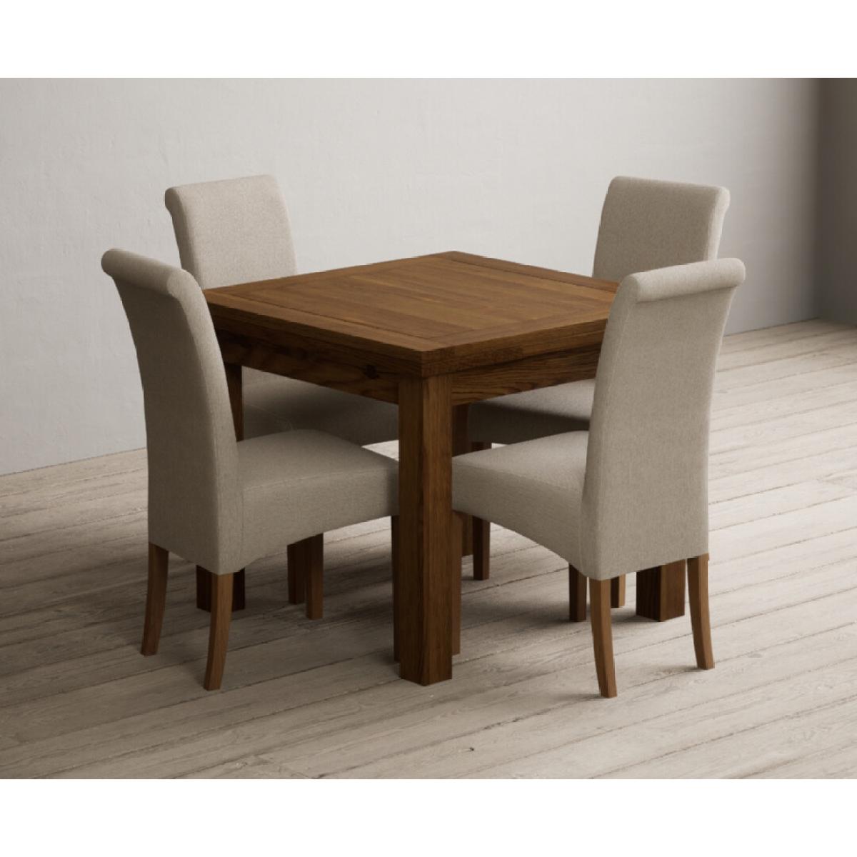 Extending Buxton 90cm Rustic Solid Oak Dining Table with 4 Natural Scroll Back Chairs – image 37
