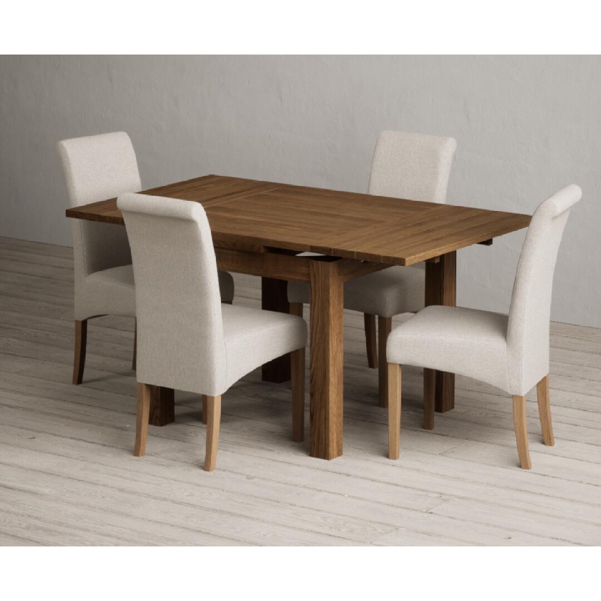 Extending Buxton 90cm Rustic Solid Oak Dining Table with 4 Natural Scroll Back Chairs – image 38